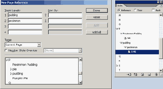 Создайте новый элемент предметного указателя,